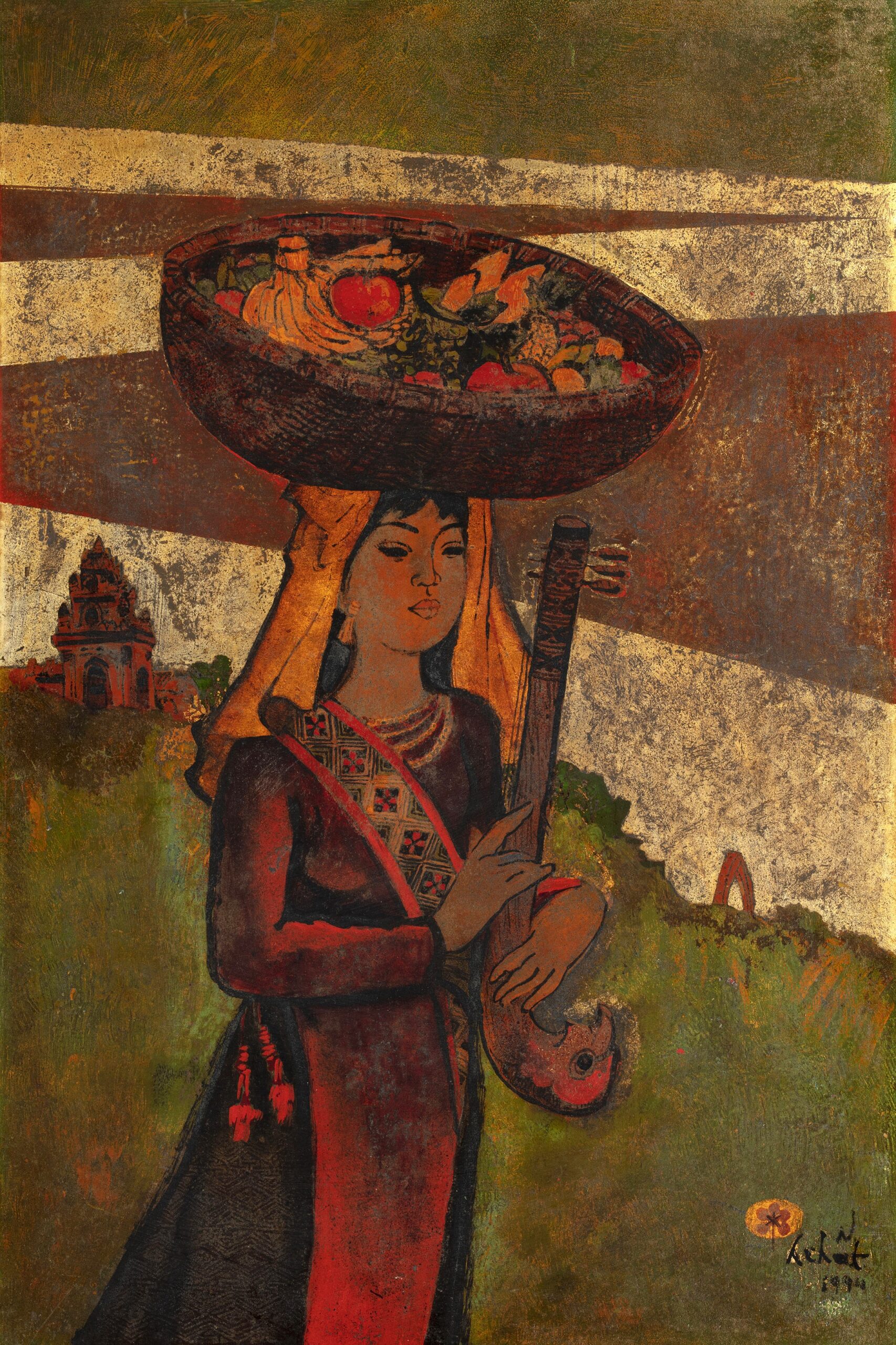 tran huu chat Cham girl lacquer on wood 1994 60 x 40 gbp 2000