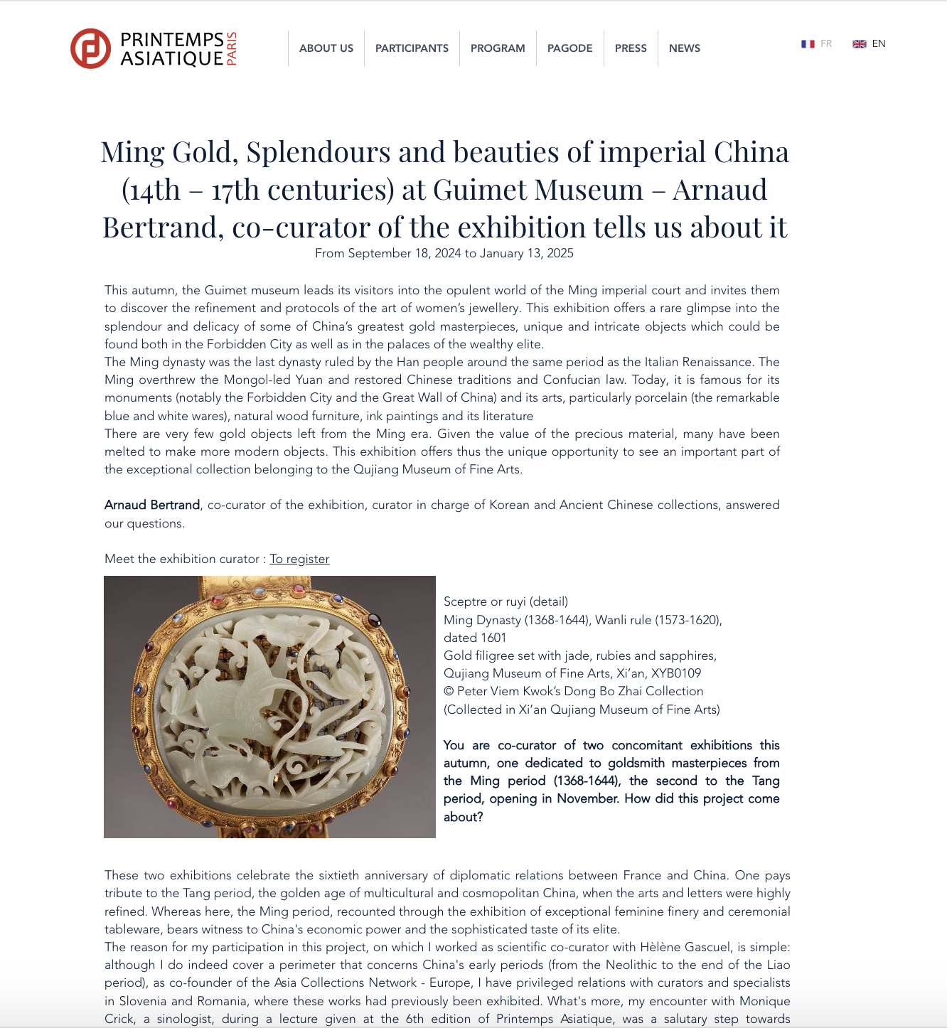 Printemps Asiatique - Ming Golds, Splendours and beauties of imperial China